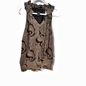 Brown and Black Ruffled Tie Front Blouse